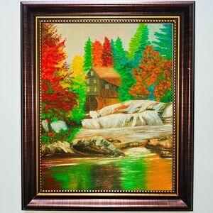 Original Oil Painting 12x16 Autumn Landscape Water Mill Rustic Farmhouse